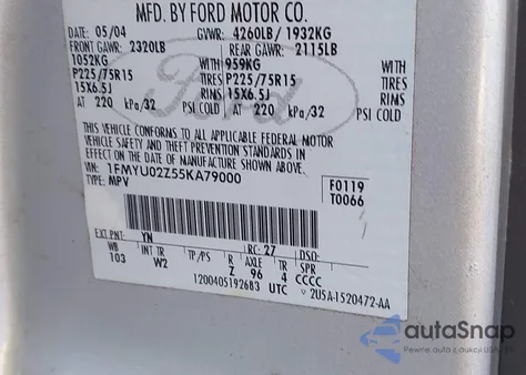 2005 Ford Escape Xls from USA, damaged, VIN 1FMYU02Z55KA79000